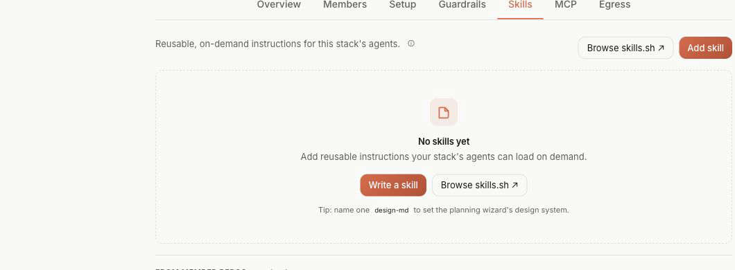Lightsprint Stack settings for adding reusable Agent Skills or browsing shared skills.