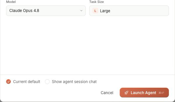 Lightsprint cloud-agent launcher with model, task-size, session-chat, and launch controls.