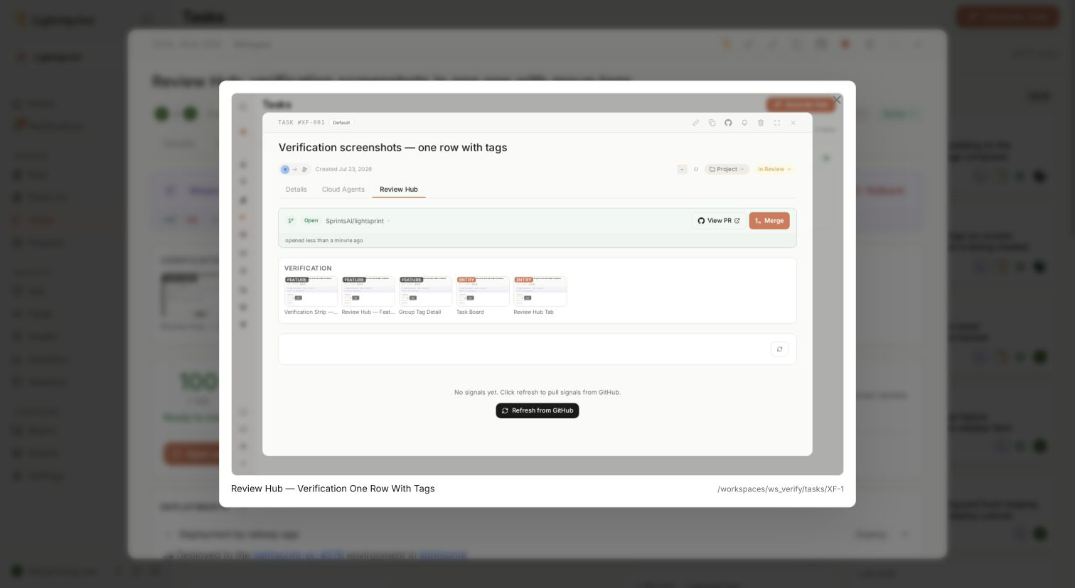 Lightsprint Review Hub screenshot lightbox for close inspection of captured verification evidence