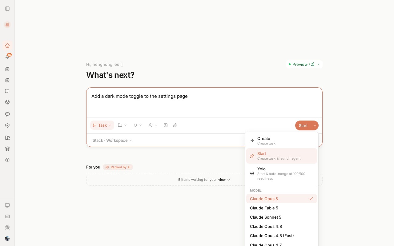 Lightsprint task composer with Auto-merge selected as the task launch mode.